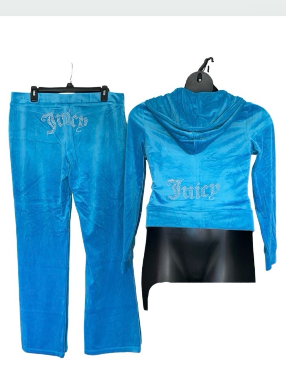 JUICY COUTURE TURQUOISE FLASH BLING RHINESTONE VELOUR TRACKSUIT SWEATSUIT NWT
